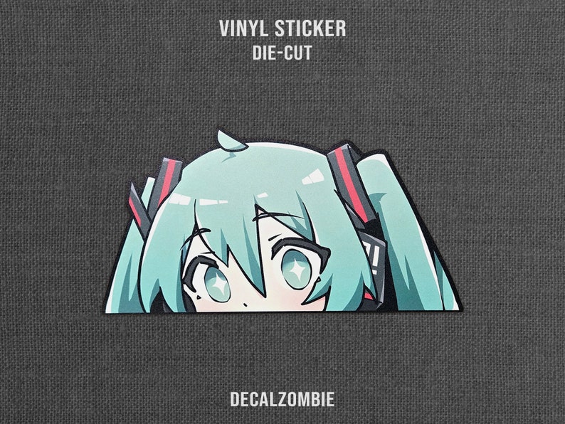 Curious Miku Peeks ! - Vinyl Sticker | Vocaloid Miku Anime Peeker Sticker, Anime Sticker, Cute Miku Sticker image 2