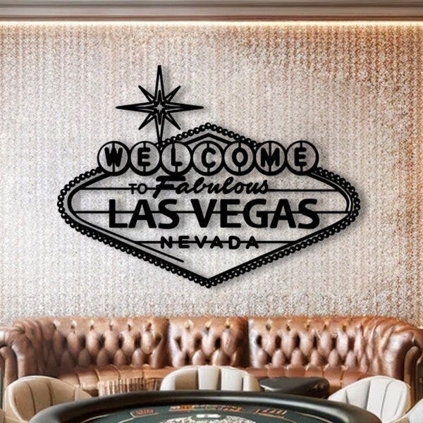 Las Vegas Metal Wall Art, Bienvenido a Las Vegas Wall Sign, Decoración de Pared de Casino, Colgante de Pared de Metal, Decoración de Pared