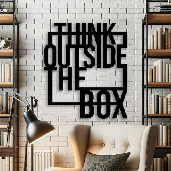 Think Outside the Box ,Motivierender Wandbehang,Bürodekoration,Schwarze Metall-Wanddekoration,Wohnkultur,Einweihungsgeschenk