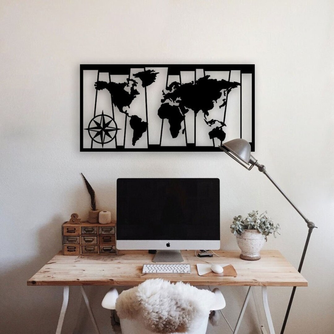 World Map Metal Wall Art, Map Metal Wall Decor, Living Room Decoration