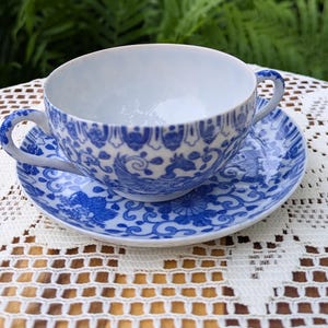 Vintage Phoenix cup Blue and white cup and saucer Small Japan cup and saucer birthday gift for mom Vintage Japan cup