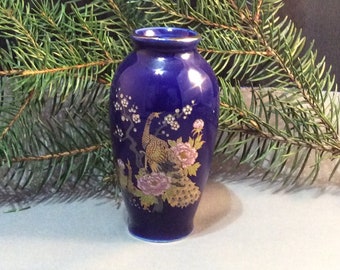 Cobalt Blue vase, small blue vase, mini vase, Japanese vase