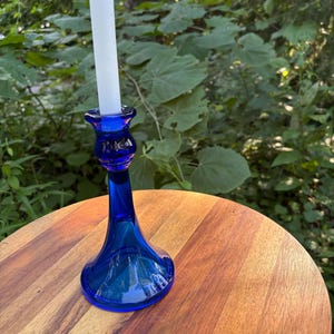 Cobalt Blue Glass Candlestick holder Mid Century vase Vintage Cobalt Blue Candle holder vintage gift for her
