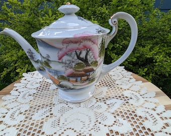 Vintage Kutani Teapot: Hand-Painted Mt. Fuji Scene