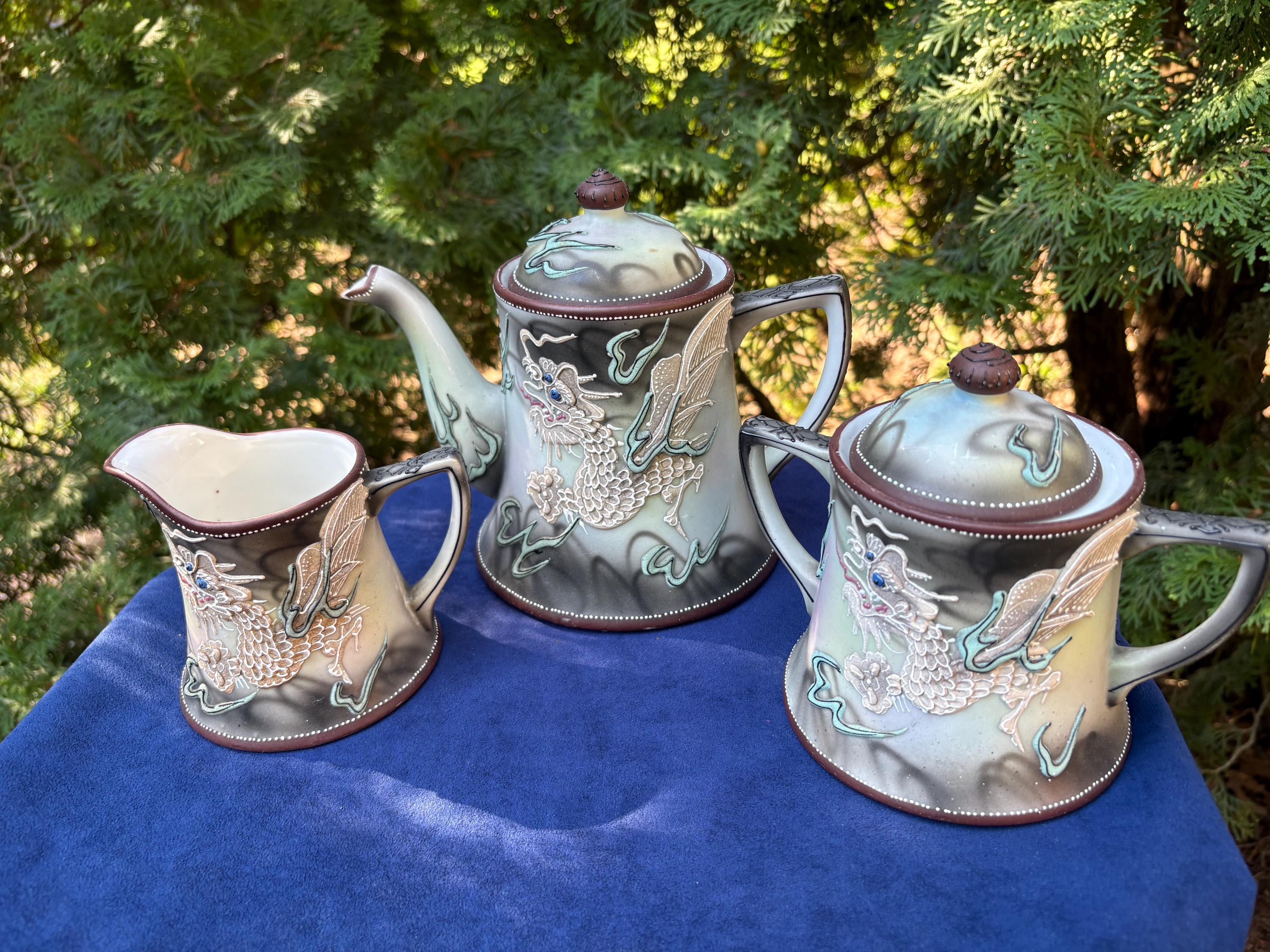 Antique Japanese Dragon Tea Set Blue - Etsy