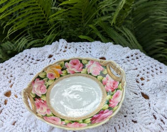 Small Rose pink floral bowl Rare Antique Nippon China bowl with gold beading Nippon RC Hand painted   Trinket dish Vintage birthday gift