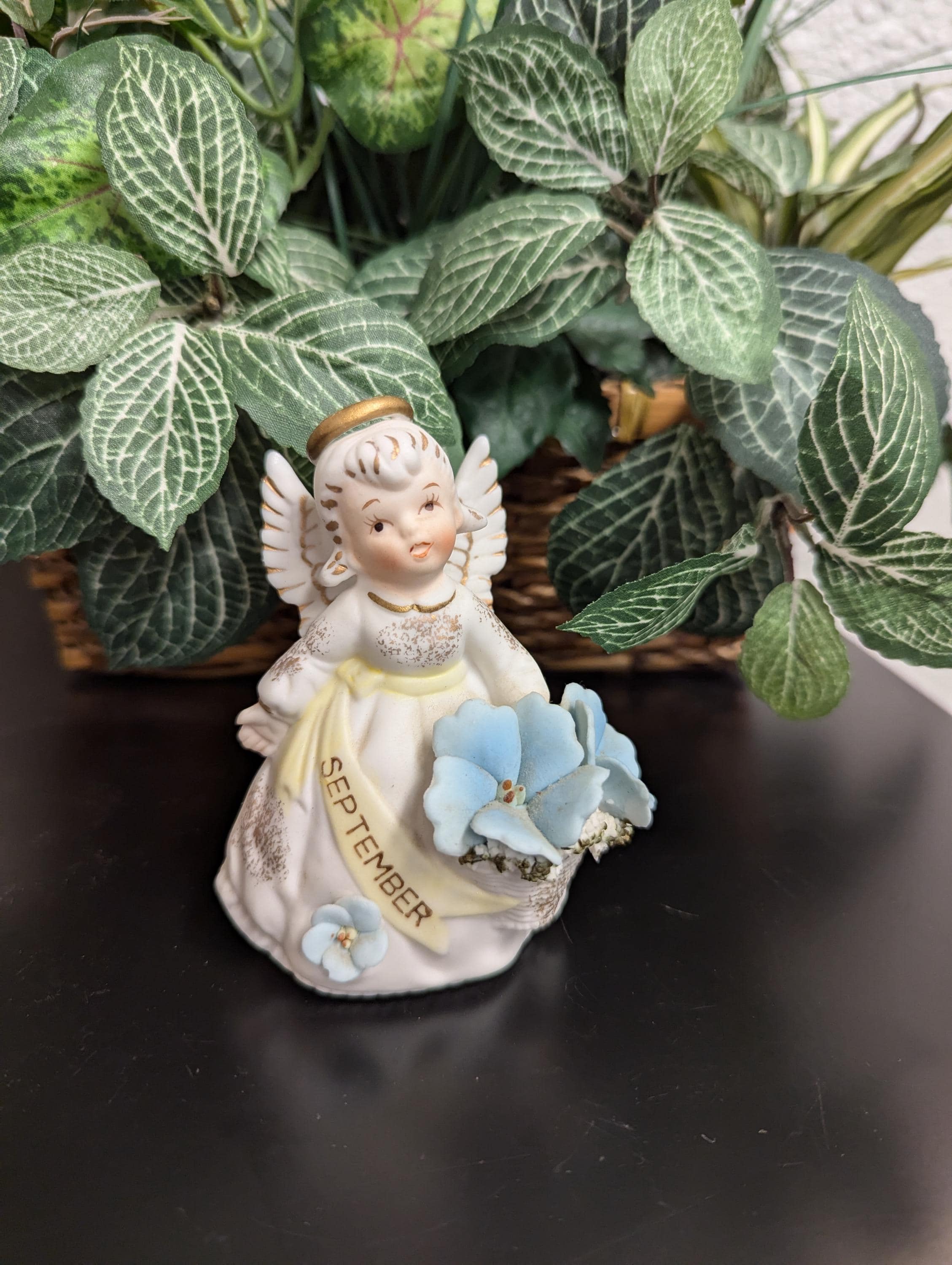 Lefton September birthday angel 1950 figurine Vintage ceramic September Angel mid-century angel figurine angel gift for her free shipping