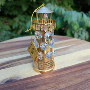 lighthouse ornament 24 K gold plated lighthouse Austrian crystal mancave miniature Lighthouse gift birthday gift September birthday
