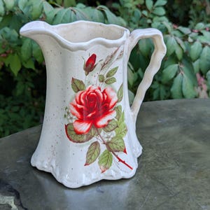 Victorian Red Rose pitcher small pitcher Cottage core floral pitcher syrup pitcher Vintage cream pitcher vintage gift for her birthday gift