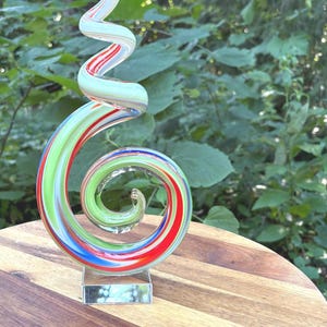 Art Glass Murano glass Mantlepiece Abstract Glass Centerpiece Spiral Rainbow Swirl glass Coffee Table Accent Unique glass vintage art glass