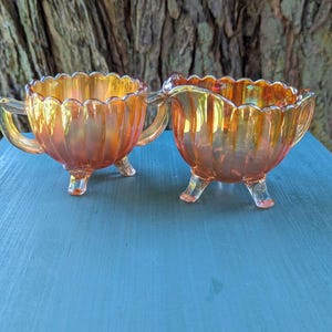 Carnival glass creamer and sugar set Marigold Carnival Glass Imperial glass Pillar sugar bowl Imperial glass Pillar Birthday gift for her