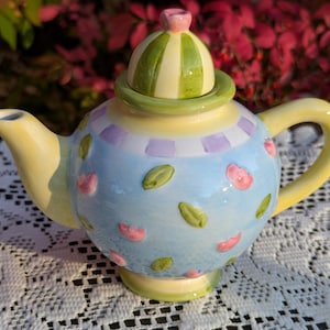 Colorful small teapot Hand painted teapot Vintage teapot gift for her Vintage birthday gift for her