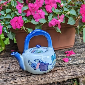 small teapot blue and white teapot tiny teapot miniature teapot China teapot gift for her vintage gift