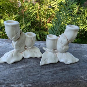 White candleholder Redwing Vintagecandleholder set Magnolia Leaf candlestick holder 1940  taper candleholder set vintage gift for her