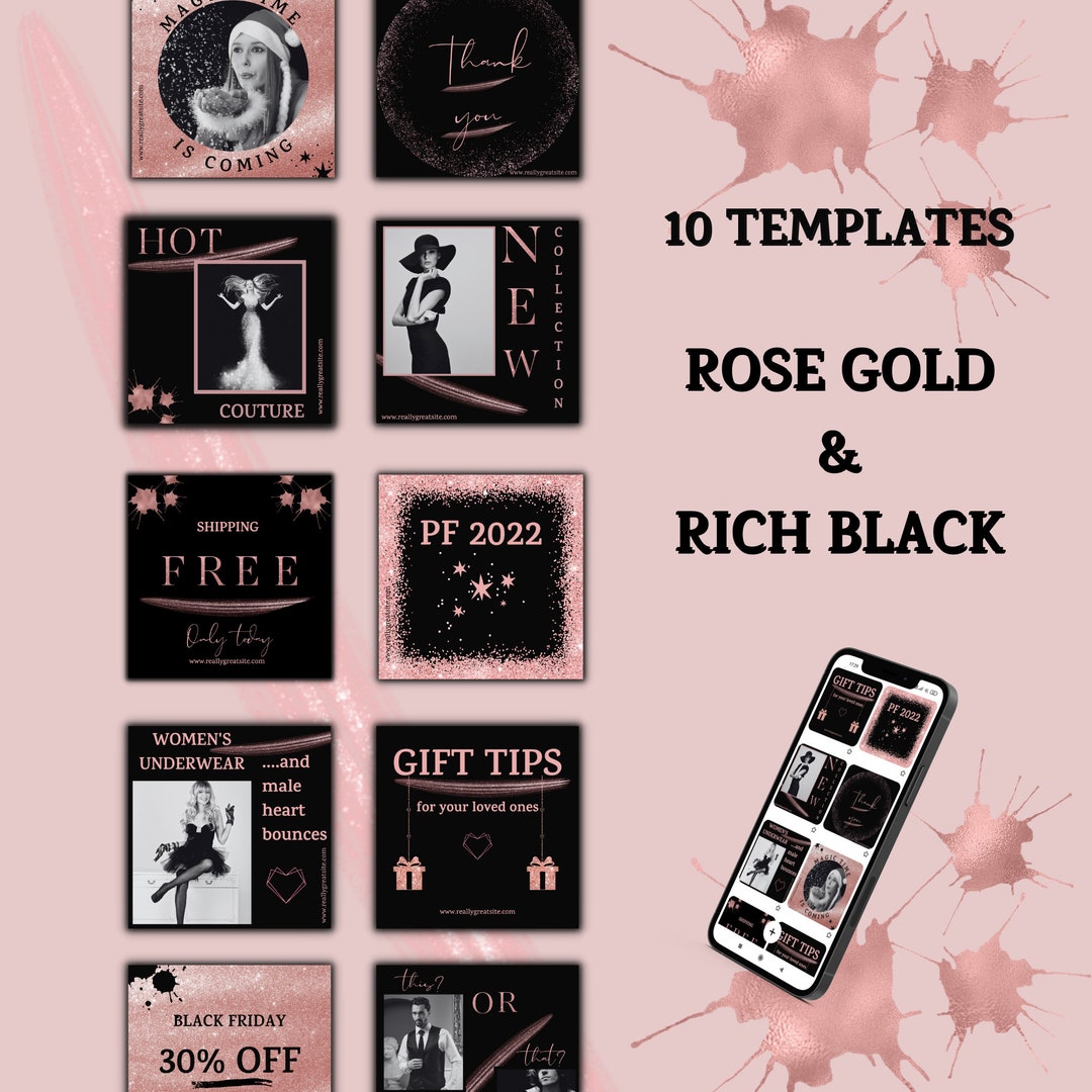 Rose Gold and Rich Black Templates Canva Instagram - Etsy