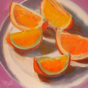 Original Impressionist Oil Painting: Juicy Oranges Still Life Kitchen Decor