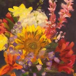 Floral Bouquet Impressionist Oil Painting: &quot;Because I Love You&quot; - 12x12 Still Life Artwork