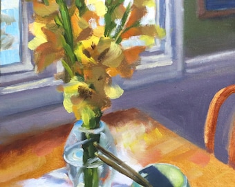 Yellow Flowers Impressionist Oil Painting: Spring Still Life Fine Art