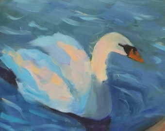 Swan Lake Impressionist Oil Painting: Small Original Art