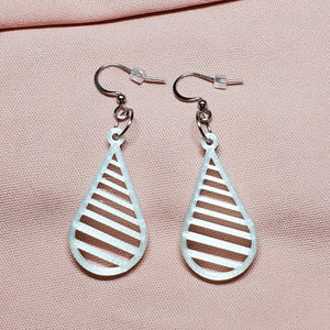 Small Tear Drop w/lines Handmade 3D Printed Earrings Hypoallergenic Stainless Steel Ear Wire Lightweight and Cute Annamary Jewelry