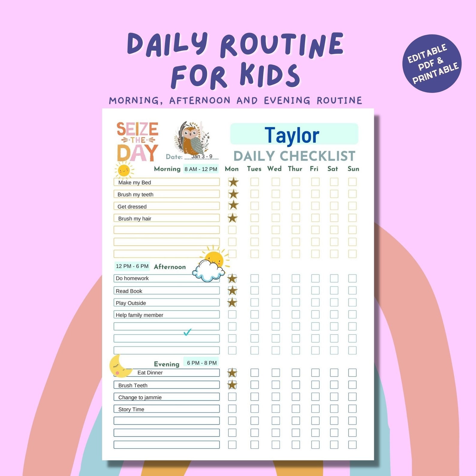 Kids Daily Routine Chart ADHD Planner Printable Planner Etsy