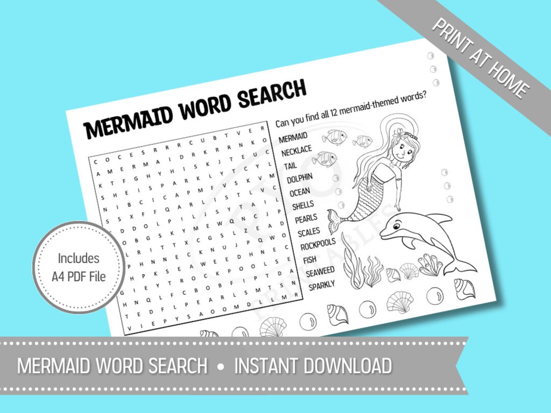 Mermaid Word Search for Kids Printable Mermaid Playdate - Etsy