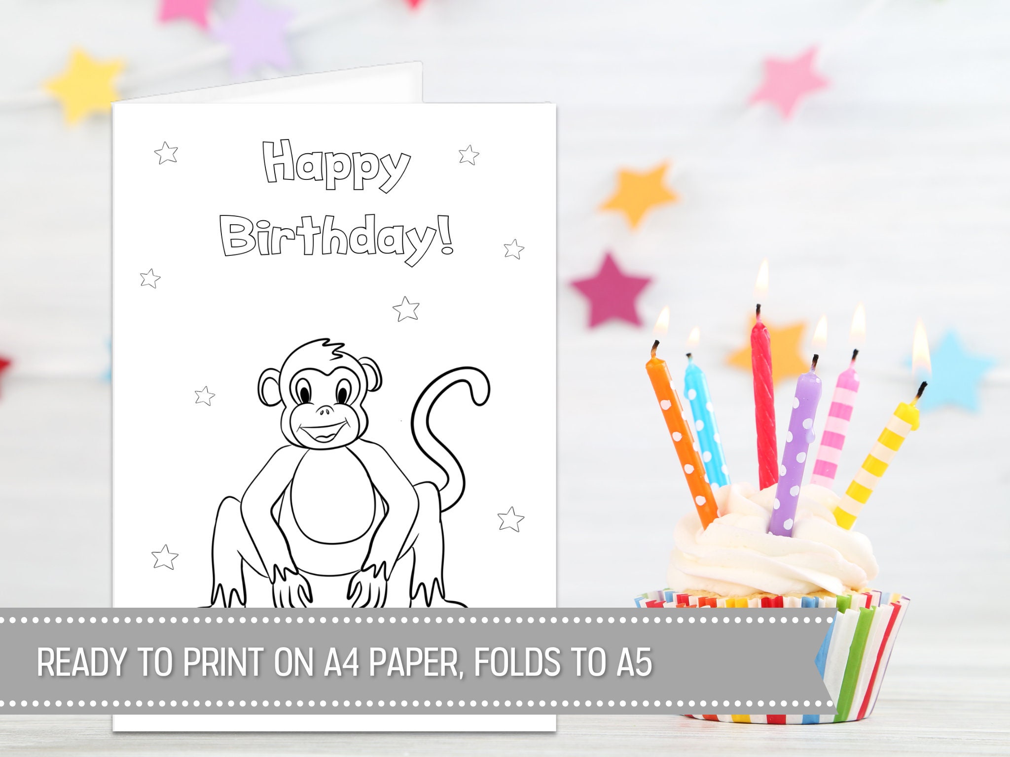 Monkey Birthday Card for Kids Printable Birthday Card for Etsy Ireland