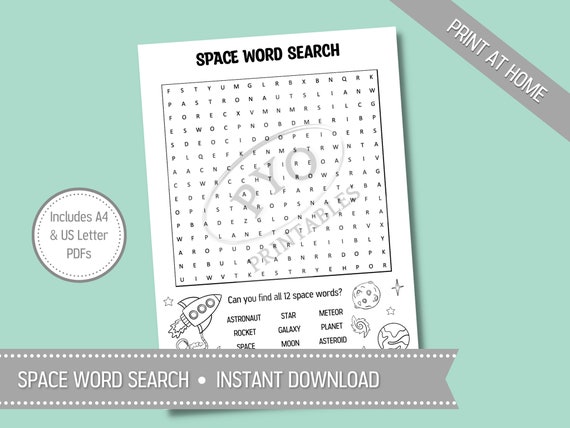 space word search for kids printable space party favour etsy