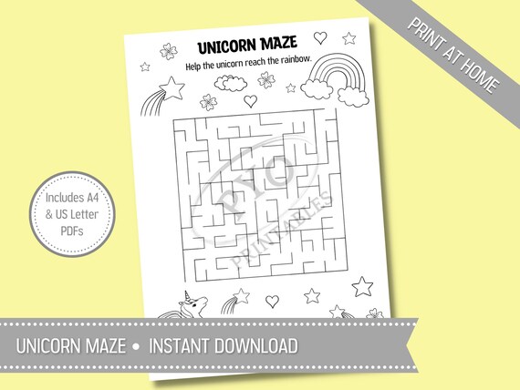 Kids Unicorn Maze Printable Unicorn Maze Puzzle. | Etsy Australia