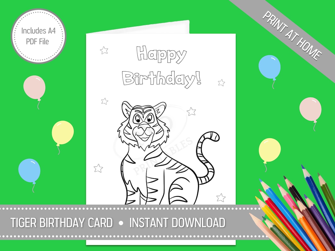 Tiger Birthday Card for Kids Printable Birthday Card for - Etsy