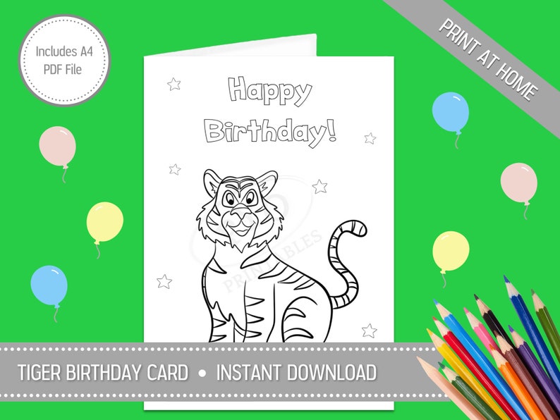 Tiger Birthday Card for Kids Printable Birthday Card for - Etsy