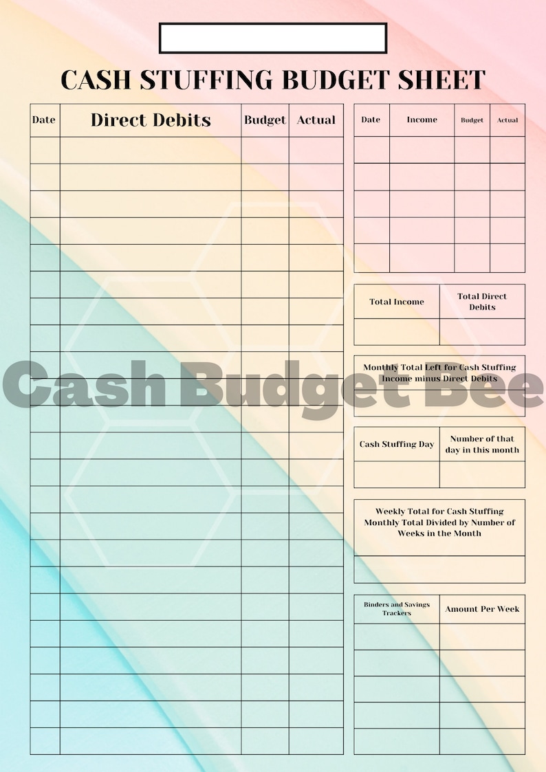Printable Cash Stuffing Budget Sheet With Binder and Savings Sheets