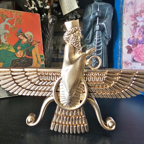 Faravahar Totem Sculpture | Zoroastrian Symbol | Wonderous Statue for Spiritual Collector Display | Mesopotamia Haft Sin Iranian Farovar