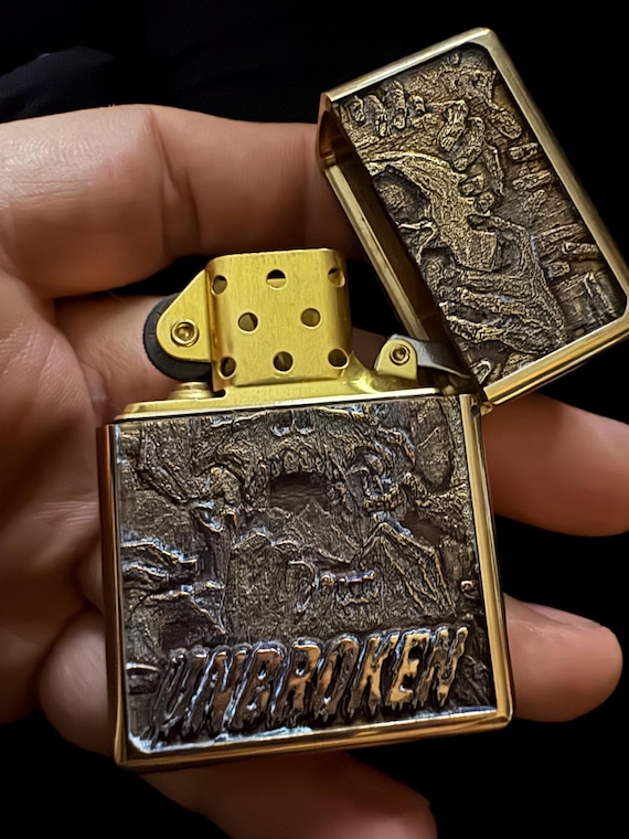 Mega Thick Brass Zorro Metal Lighter With Custom Bright Gold