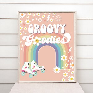 Editable Roller Skate Birthday Party Sign Template Groovy Goodies Roller Retro Groovy Skate Birthday Rainbow Daisy Digital Download RP1 700