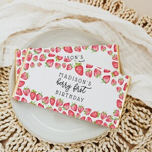 Strawberry Birthday Chocolate Bar Wrapper - Strawberry Birthday Theme - Digital Instant Download BBP 800
