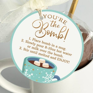 Editable Hot Chocolate Bomb Tags with Instructions Winter Christmas Favor Tags - You&#39;re the Bomb - 2 inch - 0500A