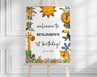 Editable Wild One Birthday Welcome Sign Template - Boho Jungle Animal Party - Digital Instant Download SB1 6001