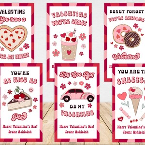 Tarjetas de San Valentín imprimibles Retro Groovy Boho editables, Tarjetas de San Valentín en el aula para niños, Etiquetas de regalo del Día de San Valentín - VAL