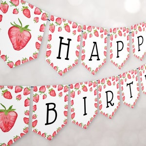 Happy Birthday Banner - Strawberry Birthday Banner - Girl Birthday Theme - Digital Instant Download BBP 800