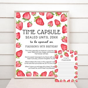 Editable Strawberry Time Capsule - Strawberry Birthday Party Time Capsule Template - Digital Instant Download BBP 800