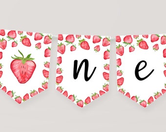 Strawberry High Chair Banner Berry First Birthday - Strawberry Birthday Theme - Digital Instant Download BBP 800
