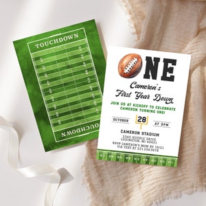 First Year Down Football Invitation - First Birthday Boy - Football Birthday - Sports Invite - Digital Instant Download FBP 1000