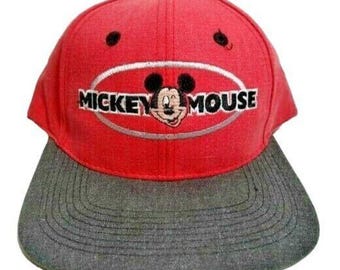 Disney Mickey Mouse Baseball Hat Cap Snapback Red Black Embroidered Logo Vintage