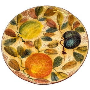 Modigliani Frutta Laccata Dinner Plate Italy Hand Painted Fruit Leaves 10.5-in