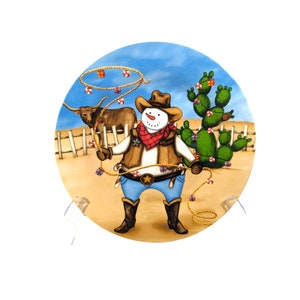 Holiday Market Cowboy Snowman Plate Candy Lasso Cactus Longhorn Cow 10-inch