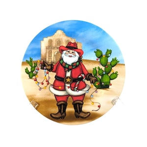 Holiday Market Cowboy Santa Clause Plate Western Lasso Cactus Adobe House 10-inch