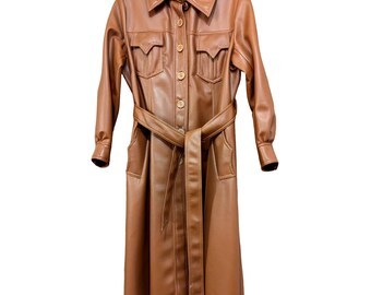Vintage 1970s Montgomery Ward Long Jacket Rust Color Faux Leather Size 16.5