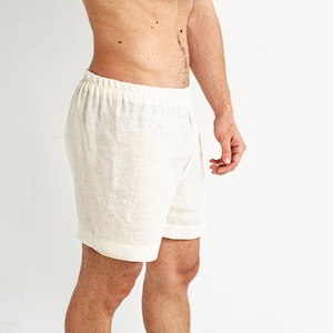 Man Underwear, Linen Shorts, Linen Underwear, Boxer shorts, Man Sleep Shorts, Pajama Shorts, Beige underwear Men's flax gift