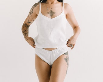 Woman Linen Underwear Set, Linen Sleep Set, White Linen Panties, Linen Tank Top, Linen Pajama set, Women Linen Lingerie, Sleep Gift for Her